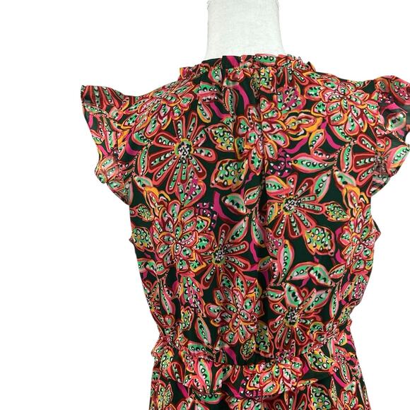 J Crew Green Orange Floral Ruffle V-neck Tiered Dress Size 4 - Picture 11 of 16